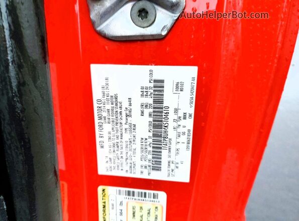 1FATP8UH4K5104610 2019 FORD MUSTANG Red VIN կոդի պիտակի տեսք