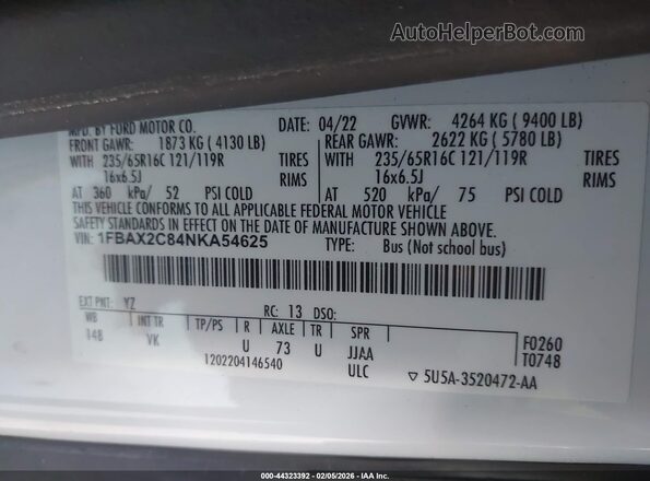 1FBAX2C84NKA54625 2022 FORD PASSENGER Белый Вид подкапотного пространства