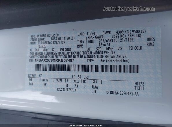 1FBAX2C8XRKB57487 2024 FORD PASSENGER Белый Вид подкапотного пространства