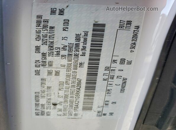 1FBAX2YG5RKA28847 2024 FORD PASSENGER White Widok naklejki z numerem VIN