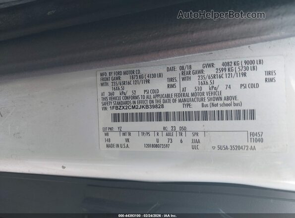 1FBZX2CM2JKB39828 2018 FORD TRANSIT-350 Белый Вид подкапотного пространства