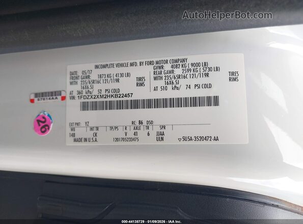 1FDZX2XM2HKB22457 2017 FORD TRANSIT-350 White Engine compartment view
