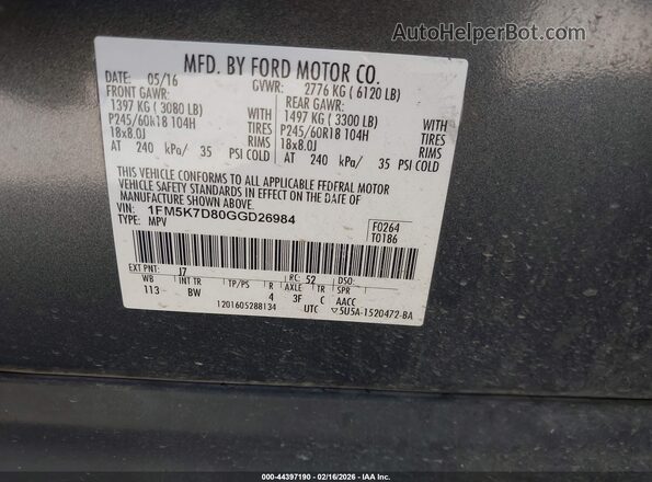 1FM5K7D80GGD26984 2016 FORD FORD EXPLORER Черный Вид подкапотного пространства