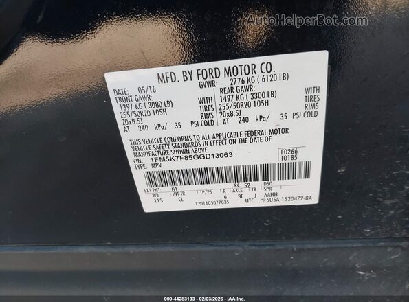 1FM5K7F85GGD13063 2016 FORD FORD EXPLORER Черный Вид подкапотного пространства