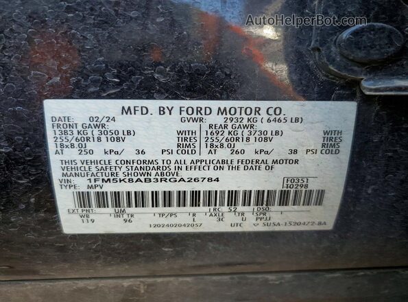 1FM5K8AB3RGA26784 2024 FORD FORD EXPLORER Black Widok naklejki z numerem VIN