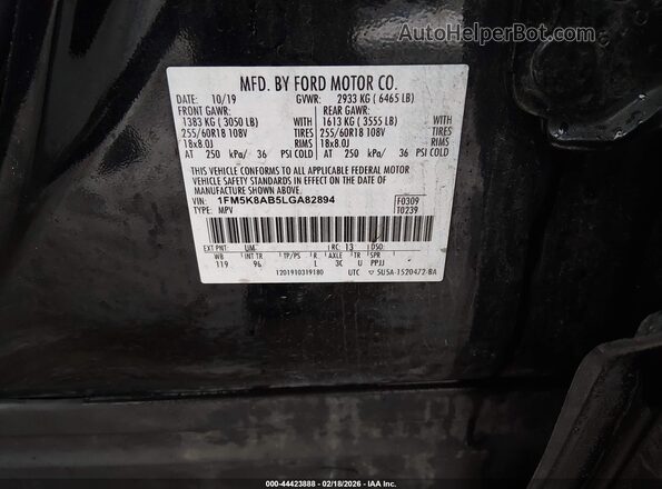1FM5K8AB5LGA82894 2020 FORD POLICE INTERCEPTOR Черный Вид подкапотного пространства