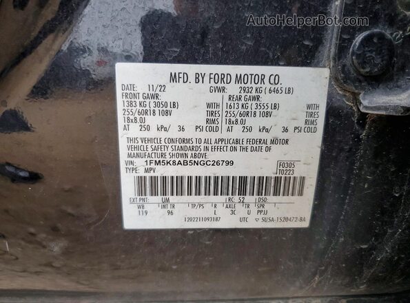 1FM5K8AB5NGC26799 2022 FORD FORD EXPLORER Черный Панорамный вид салона 360°