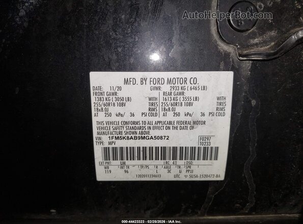 1FM5K8AB9MGA50872 2021 FORD POLICE INTERCEPTOR Black Vista del compartimento del motor