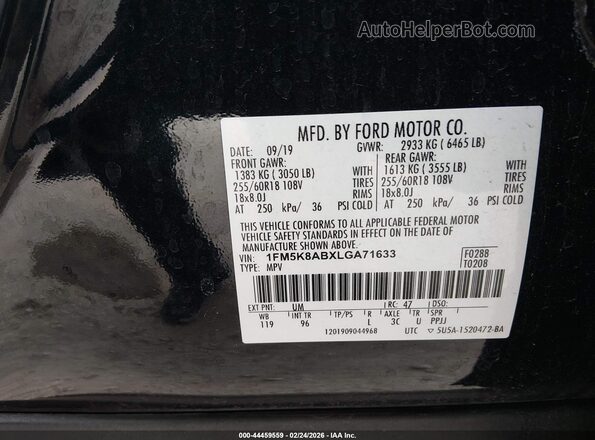1FM5K8ABXLGA71633 2020 FORD POLICE INTERCEPTOR Белый Вид подкапотного пространства
