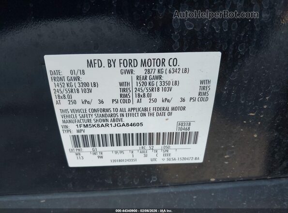 1FM5K8AR1JGA84605 2018 FORD POLICE INTERCEPTOR Черный Вид подкапотного пространства