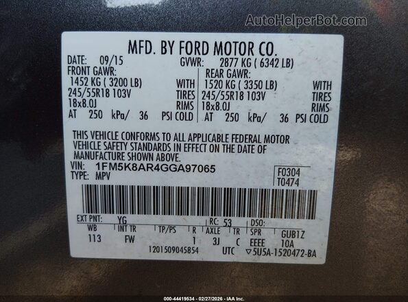 1FM5K8AR4GGA97065 2016 FORD UTILITY POLICE INTERCEPTOR Серый Вид подкапотного пространства