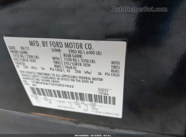 1FM5K8AT2HGE01622 2017 FORD UTILITY POLICE INTERCEPTOR Черный Вид подкапотного пространства