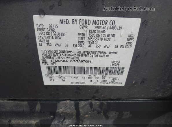 1FM5K8AT6GGA97094 2016 FORD UTILITY POLICE INTERCEPTOR Gray Widok komory silnika