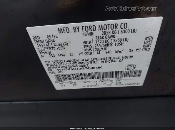 1FM5K8GT0GGD08460 2016 FORD FORD EXPLORER Черный Вид подкапотного пространства