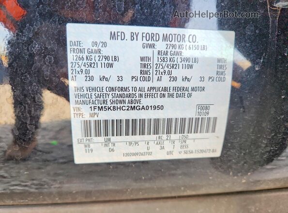 1FM5K8HC2MGA01950 2021 FORD FORD EXPLORER Black Vista interior de 360 grados
