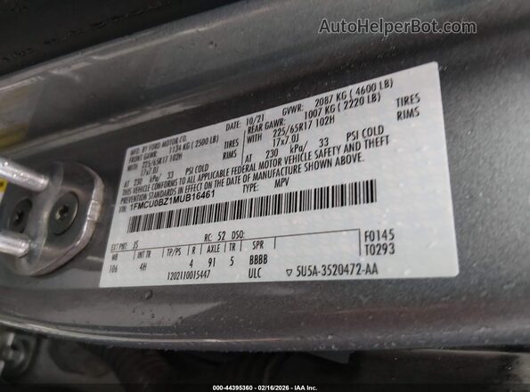 1FMCU0BZ1MUB16461 2021 FORD ESCAPE Серебряный Вид подкапотного пространства