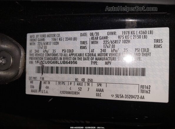 1FMCU0G68LUB64956 2020 FORD ESCAPE Черный Вид подкапотного пространства