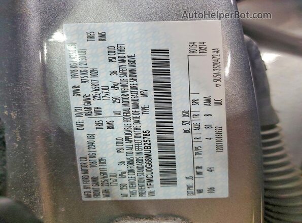 1FMCU0G68MUB25785 2021 FORD ESCAPE Серебряный Вид наклейки с VIN-кодом