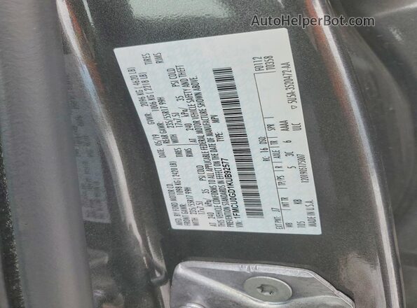 1FMCU0GD1KUB92577 2019 FORD ESCAPE Серый Панорамный вид салона 360°