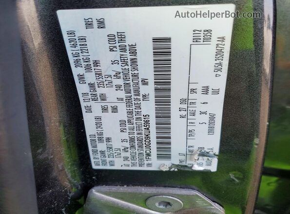 1FMCU0GD9KUA59615 2019 FORD ESCAPE Gray 360 interior view