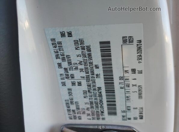 1FMCU0HD8KUB04798 2019 FORD ESCAPE White Engine compartment view