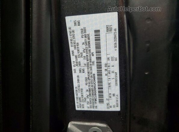 1FMCU9GD0KUC04609 2019 FORD ESCAPE Gray Widok wnętrza 360 stopni