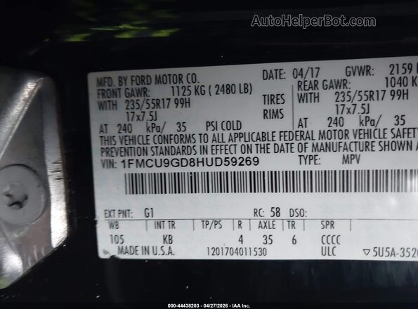 1FMCU9GD8HUD59269 2017 FORD ESCAPE Черный Вид подкапотного пространства