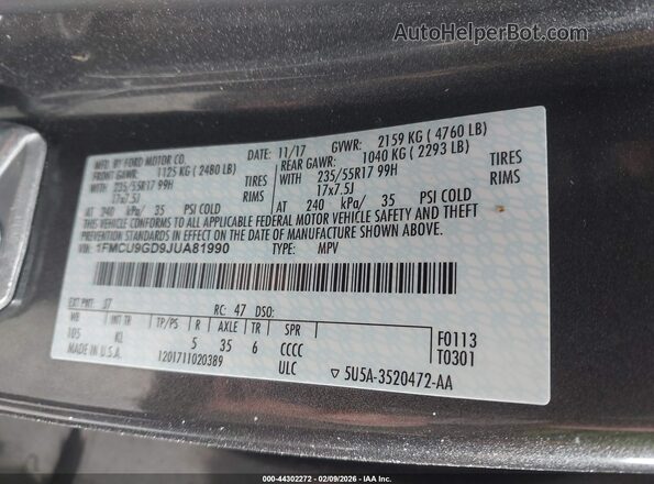 1FMCU9GD9JUA81990 2018 FORD ESCAPE Серый Вид подкапотного пространства
