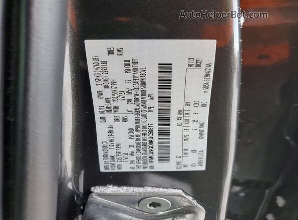 1FMCU9GD9KUC50617 2019 FORD ESCAPE Gray VIN sticker view