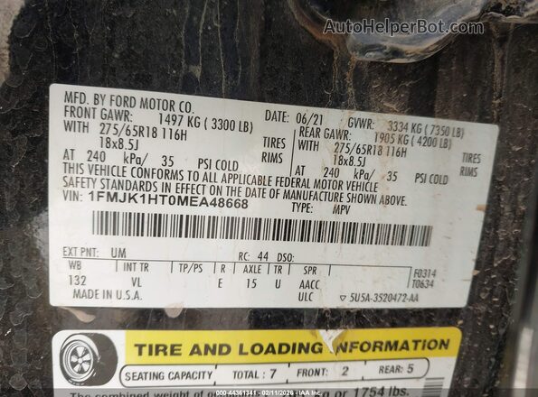 1FMJK1HT0MEA48668 2021 FORD EXPEDITION Navy ძრავის განყოფილების ხედი