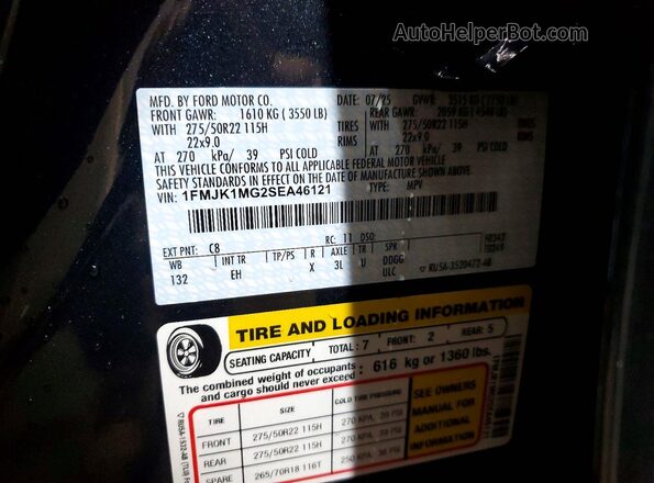 1FMJK1MG2SEA46121 2025 FORD EXPEDITION Синий Вид наклейки с VIN-кодом