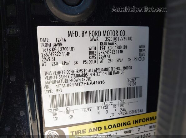 1FMJK1MT7HEA41616 2017 FORD EXPEDITION EL Черный Вид подкапотного пространства