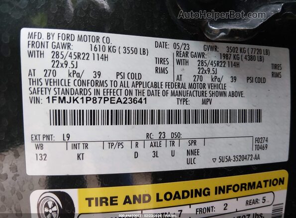 1FMJK1P87PEA23641 2023 FORD EXPEDITION Черный Вид подкапотного пространства