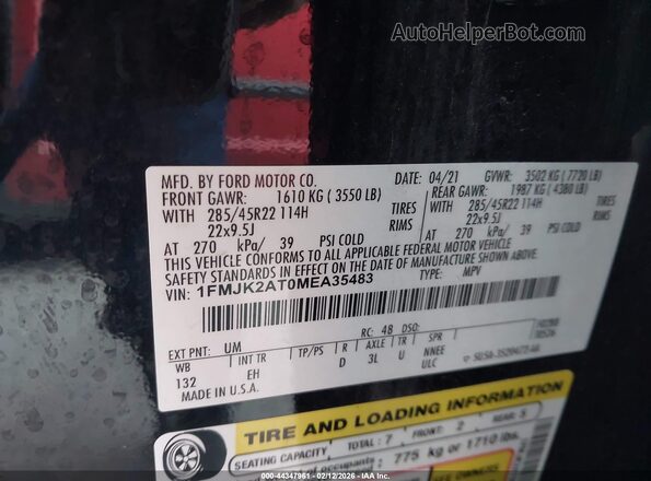 1FMJK2AT0MEA35483 2021 FORD EXPEDITION Black Widok komory silnika