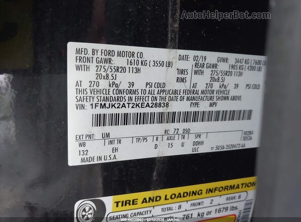 1FMJK2AT2KEA28838 2019 FORD EXPEDITION MAX Черный Вид подкапотного пространства
