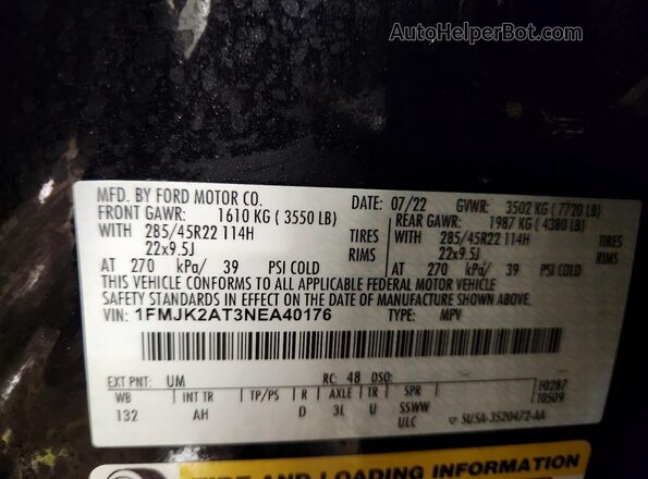 1FMJK2AT3NEA40176 2022 FORD EXPEDITION Черный Вид наклейки с VIN-кодом