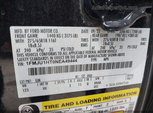 1FMJU1HT0NEA49444 2022 FORD EXPEDITION Черный Вид подкапотного пространства