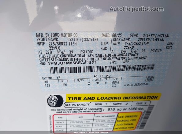 1FMJU1M85SEA51851 2025 FORD EXPEDITION Белый Вид подкапотного пространства