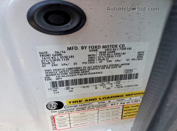 1FMJU2AT6HEA09583 2017 FORD EXPEDITION White Vista de la etiqueta del VIN