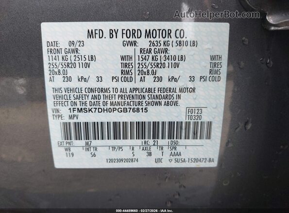 1FMSK7DH0PGB76815 2023 FORD FORD EXPLORER Gray Widok komory silnika