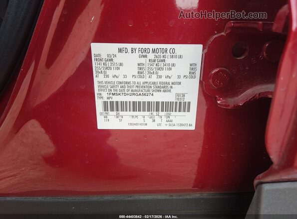 1FMSK7DH2RGA56274 2024 FORD FORD EXPLORER Red Вид підкапотного простору
