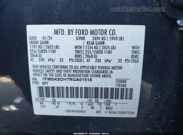 1FMSK8DH7RGA01518 2024 FORD FORD EXPLORER Blue Widok komory silnika