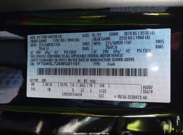 1FT6W5L72SWG01151 2025 FORD F-150 LIGHTNING Black Vista del compartimento del motor