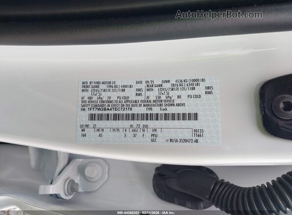 1FT7W2BA4TEC72170 2026 FORD F-250 Белый Вид подкапотного пространства