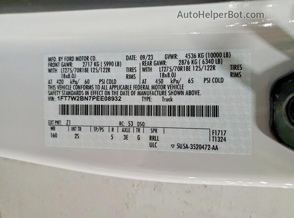1FT7W2BN7PEE08932 2023 FORD F250 White Widok komory silnika