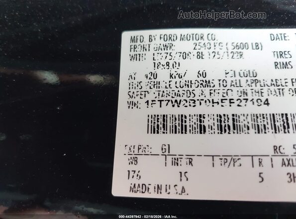 1FT7W2BT0HEF27194 2017 FORD F-250 Черный Вид подкапотного пространства