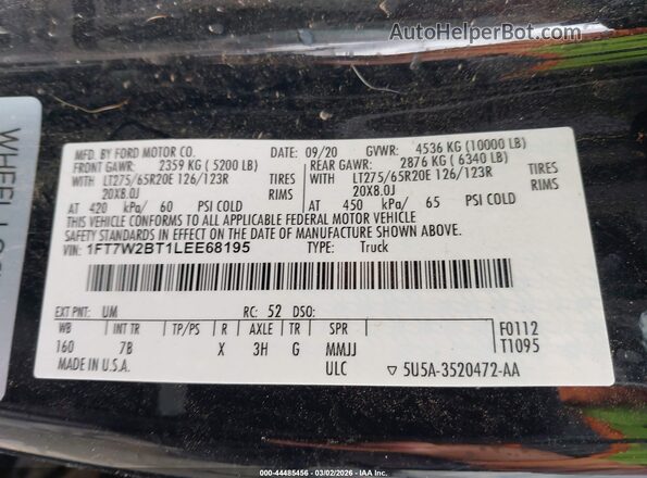 1FT7W2BT1LEE68195 2020 FORD F-250 Черный Вид подкапотного пространства