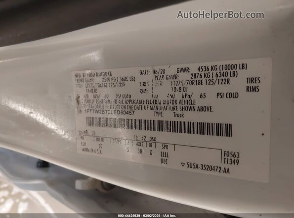 1FT7W2BT2LED60457 2020 FORD F-250 Белый Вид подкапотного пространства