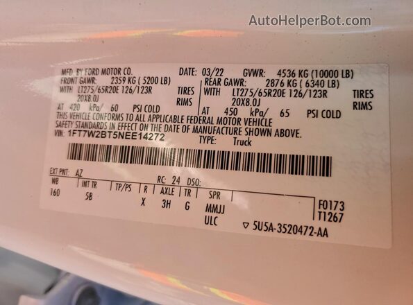 1FT7W2BT5NEE14272 2022 FORD F250 Белый Вид подкапотного пространства