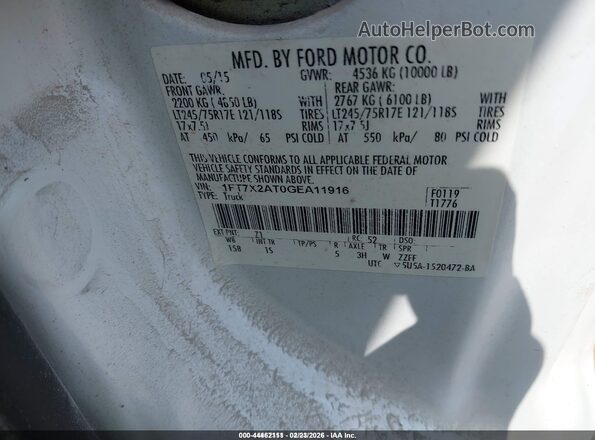 1FT7X2AT0GEA11916 2016 FORD F-250 Белый Вид подкапотного пространства
